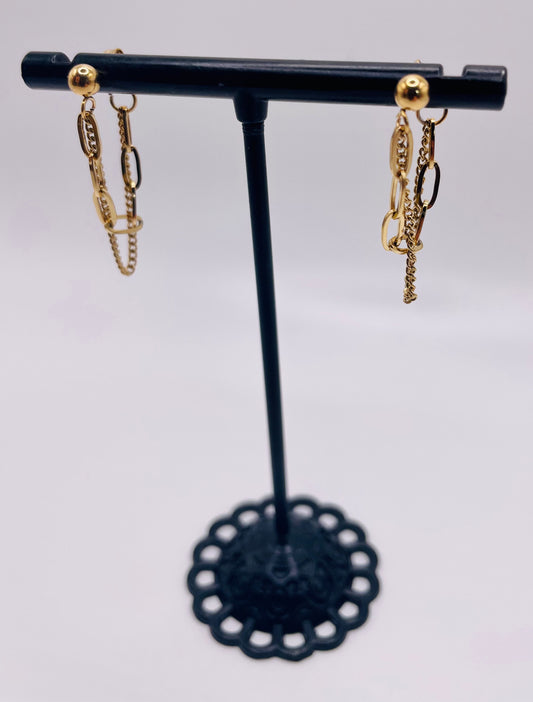 Boucle d'oreille pendante à chainette or et argent | Unique by M